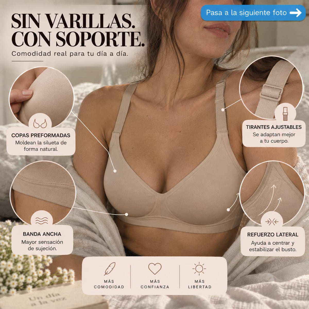 Brasier Ideal Zanna - sin varillas ni costura, con realce natural (PROMO X3)