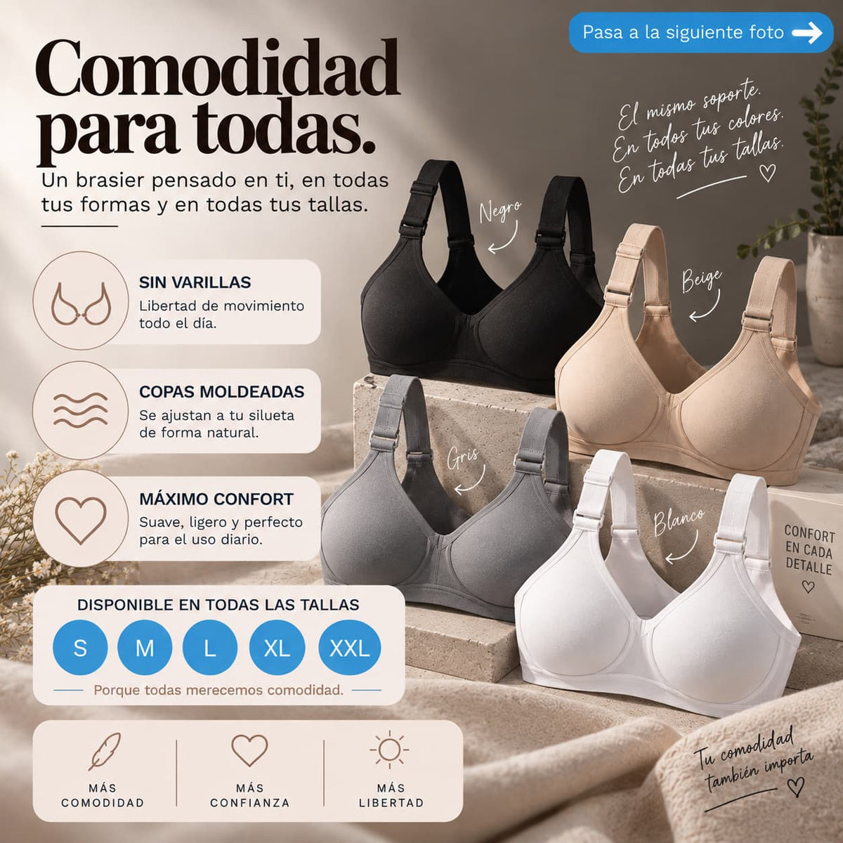 Brasier Ideal Zanna - sin varillas ni costura, con realce natural (PROMO X3)