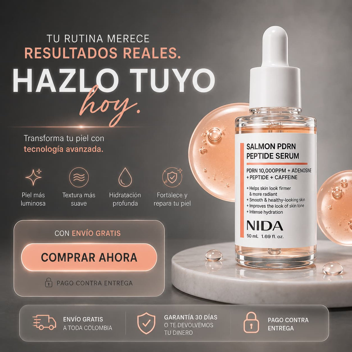 Sérum facial PDRN de salmón - reafirma, renueva e hidrata.